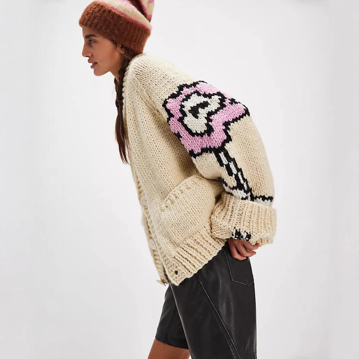 Floral Cardigan for Women | Oversized Shape with Unique Button Detail | S&W - 2 - Stylewhipped