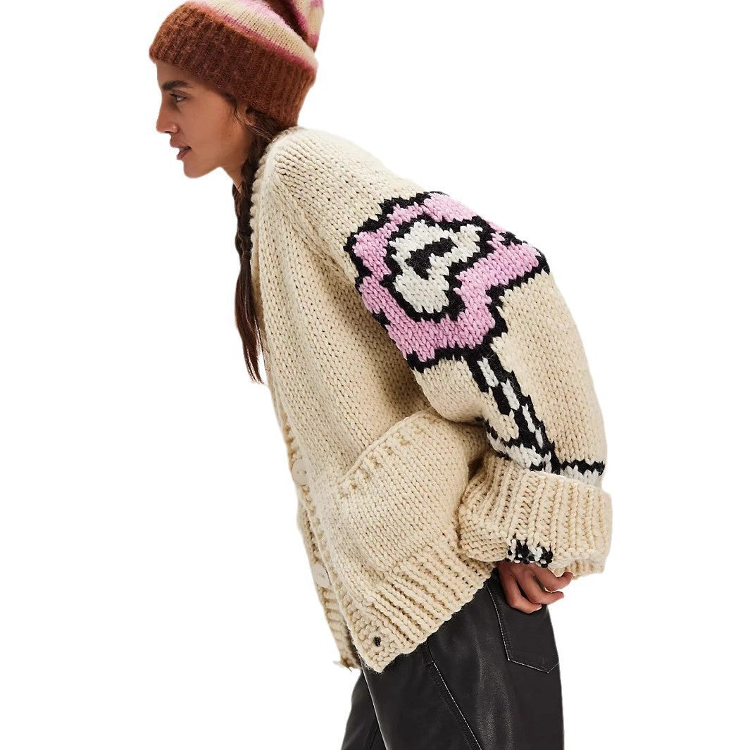 Floral Cardigan for Women | Oversized Shape with Unique Button Detail | S&W - 5 - Stylewhipped