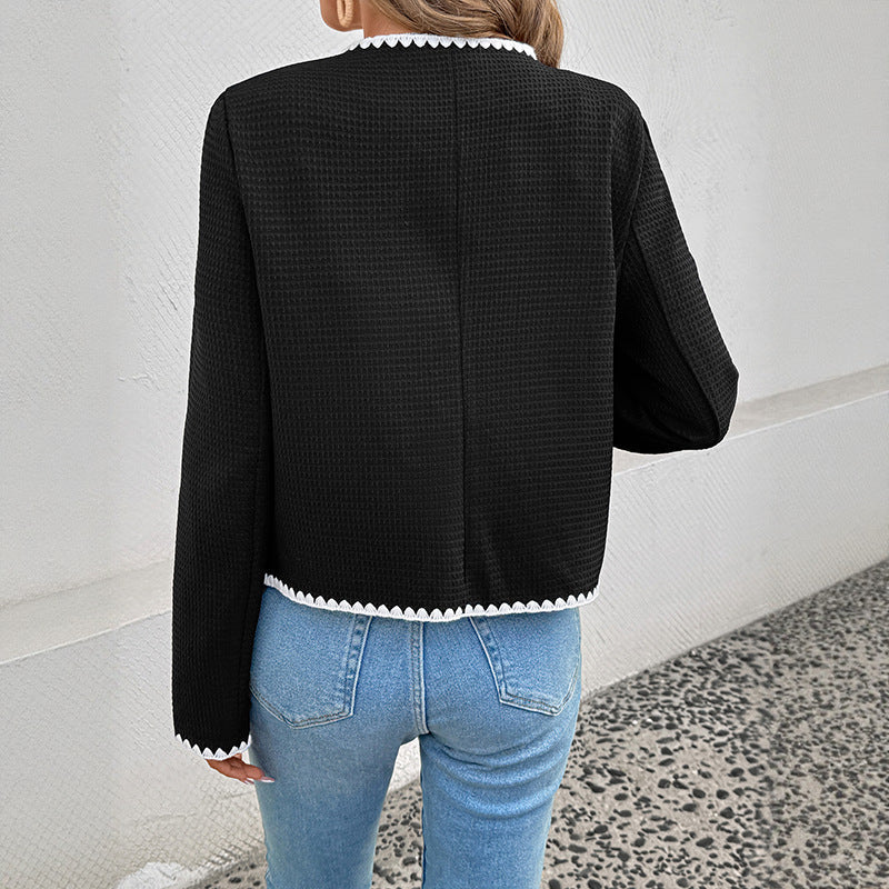 Boxy Women's Jacket with Contrast Trim and Pockets | S&W - 4 - Stylewhipped