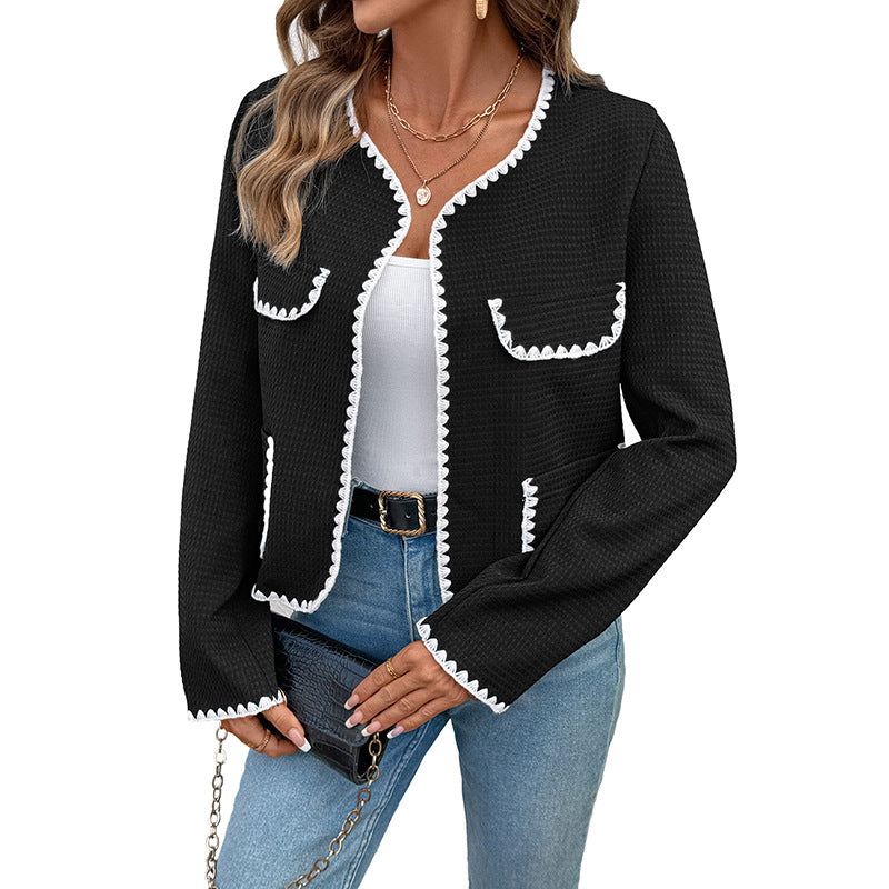 Boxy Women's Jacket with Contrast Trim and Pockets | S&W - 5 - Stylewhipped