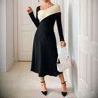 Midi Dress Women with Asymmetric One-Shoulder Design and Long Sleeves | S&W - 1 - Stylewhipped