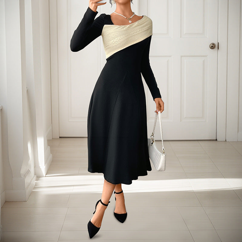 Midi Dress Women with Asymmetric One-Shoulder Design and Long Sleeves | S&W - 2 - Stylewhipped