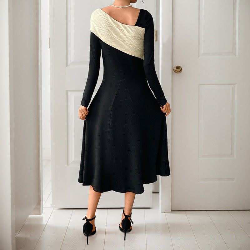 Midi Dress Women with Asymmetric One-Shoulder Design and Long Sleeves | S&W - 4 - Stylewhipped