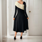 Midi Dress Women with Asymmetric One-Shoulder Design and Long Sleeves | S&W - 4 - Stylewhipped