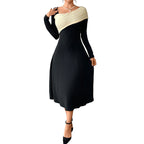 Midi Dress Women with Asymmetric One-Shoulder Design and Long Sleeves | S&W - 5 - Stylewhipped