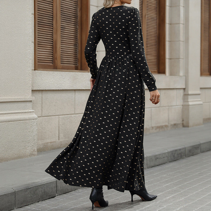 Maxi Dress Women's V-Neck Long Sleeve with Side Split | S&W - 4 - Stylewhipped