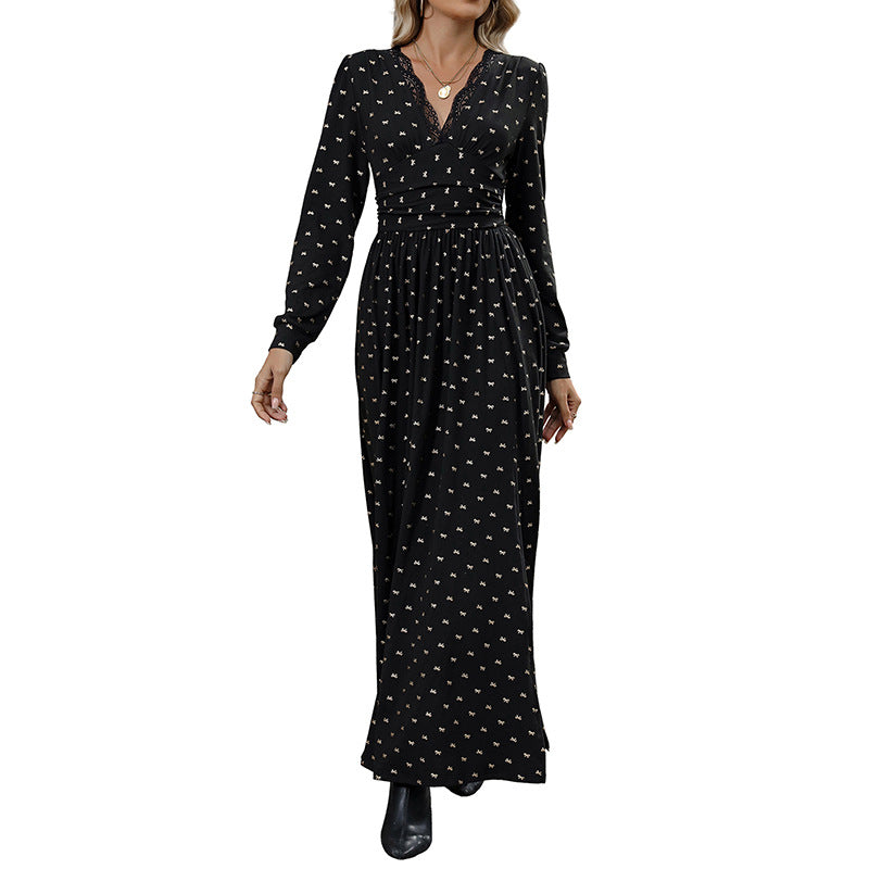 Maxi Dress Women's V-Neck Long Sleeve with Side Split | S&W - 5 - Stylewhipped