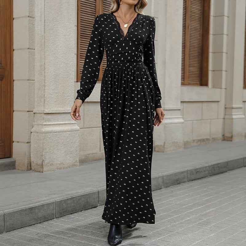Maxi Dress Women's V-Neck Long Sleeve with Side Split | S&W - 6 - Stylewhipped