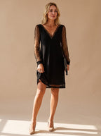 V-Neck Women's Dress with Sheer Sleeves and Flattering Fit | S&W - 1 - Stylewhipped