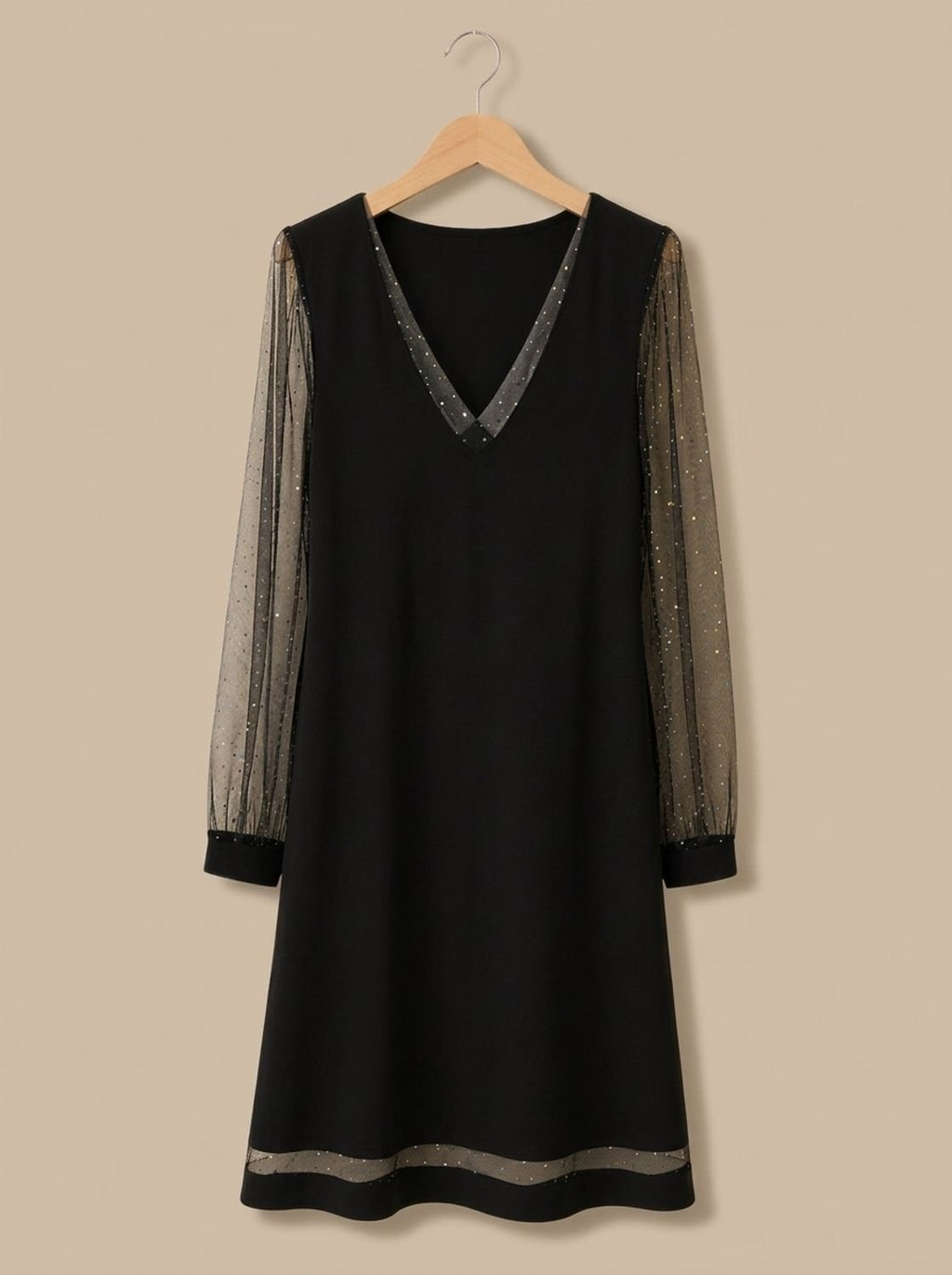 V-Neck Women's Dress with Sheer Sleeves and Flattering Fit | S&W - 4 - Stylewhipped