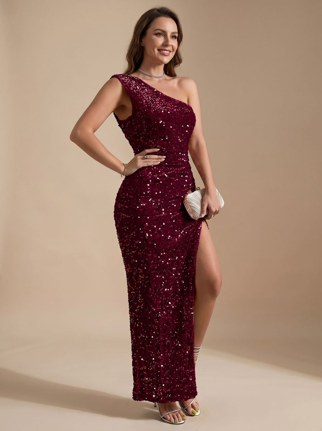 Asymmetrical Evening Dress for Women | High Slit and Fitted Silhouette | S&W - 1 - Stylewhipped