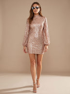 Mini Dress Women's Puff Sleeve with Sparkle | S&W - 1 - Stylewhipped