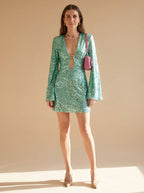 Mini Dress Women's Flared Sleeves with V-Neck and Keyhole Detail | S&W - 1 - Stylewhipped