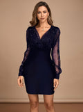 Evening Dress Women's Fitted Silhouette with Sheer Sleeves | S&W - 1 - Stylewhipped