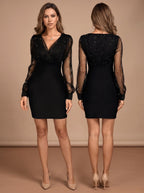 Evening Dress Women's Fitted Silhouette with Sheer Sleeves | S&W - 3 - Stylewhipped