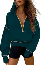 Hoodie for Women | Cropped Style with Half Zip and Balloon Sleeves | S&W - 5 - Stylewhipped