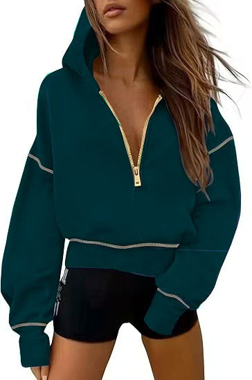 Hoodie for Women | Cropped Style with Half Zip and Balloon Sleeves | S&W - 5 - Stylewhipped