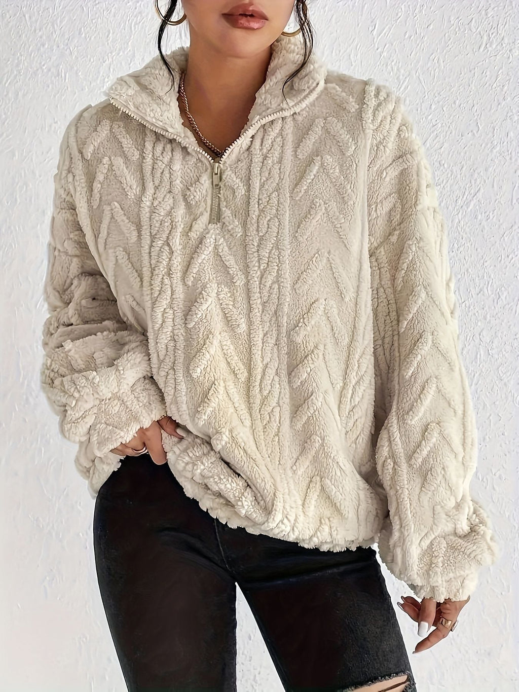 Pullover Women | High Neck with Zip and Oversized Fit | S&W - 8 - Stylewhipped