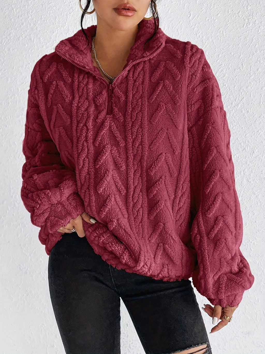 Pullover Women | High Neck with Zip and Oversized Fit | S&W - 9 - Stylewhipped