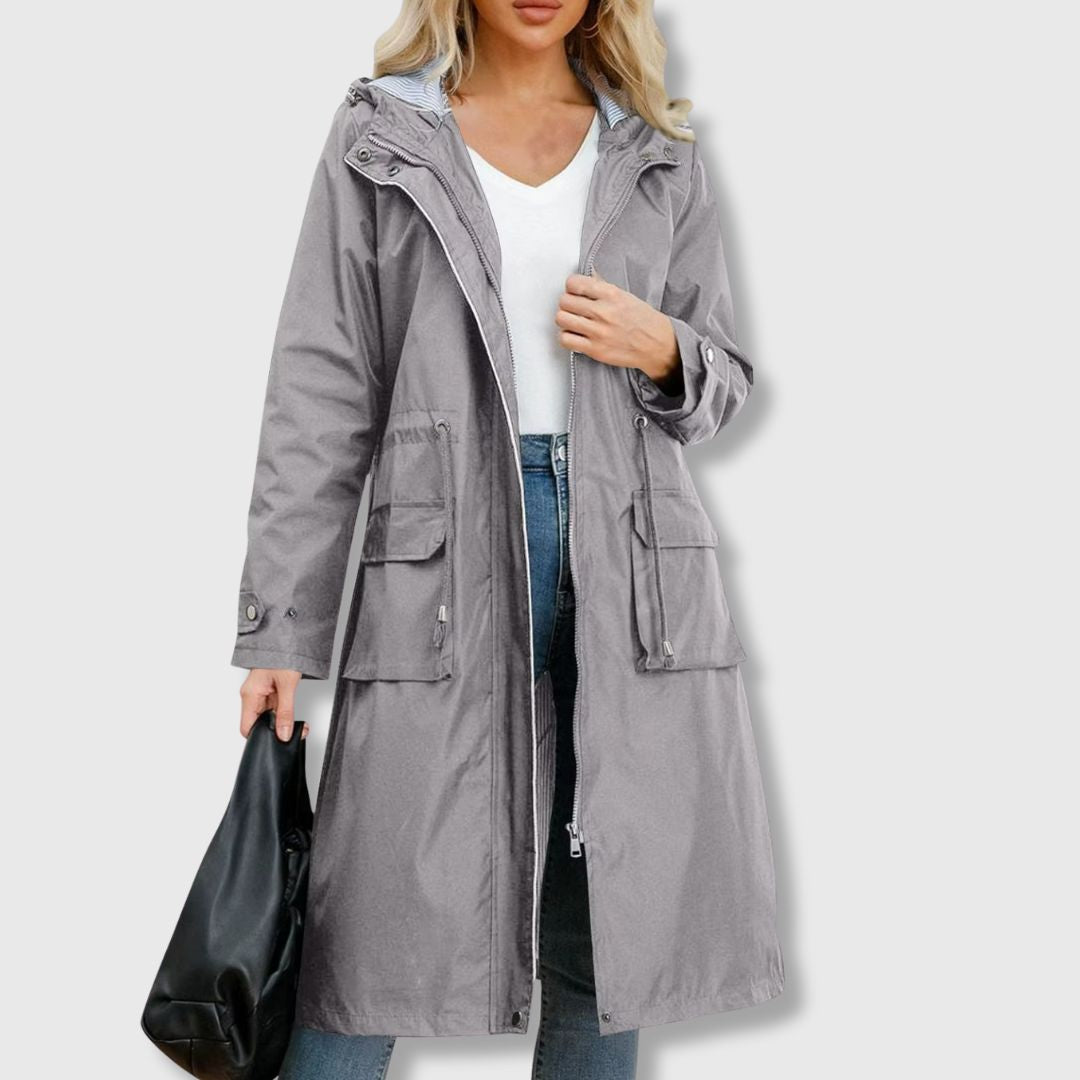 Women's Long-Line Jacket with Hood and Functional Pockets | S&W - 4 - Stylewhipped