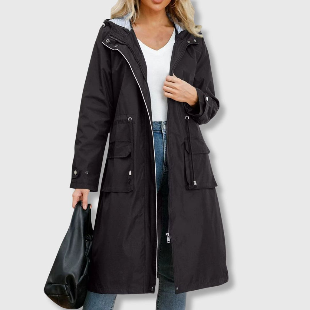Women's Long-Line Jacket with Hood and Functional Pockets | S&W - 6 - Stylewhipped