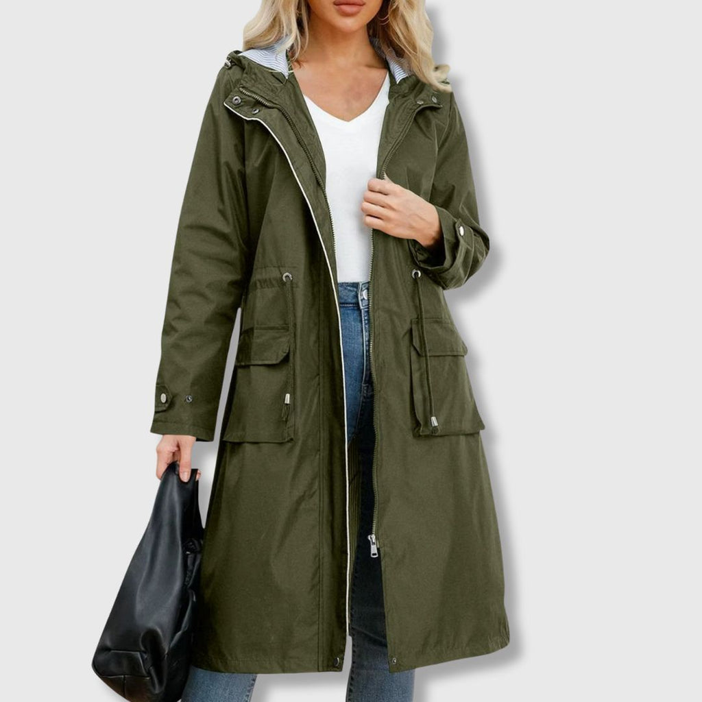 Women's Long-Line Jacket with Hood and Functional Pockets | S&W - 7 - Stylewhipped