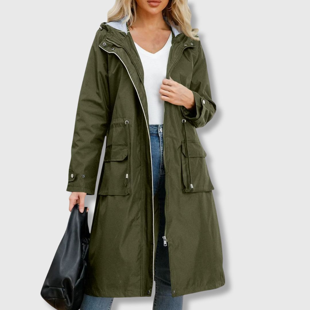 Women's Long-Line Jacket with Hood and Functional Pockets | S&W - 7 - Stylewhipped