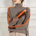 Patterned Women's Roll Neck Pullover with Colourblock Detail | S&W - 1 - Stylewhipped