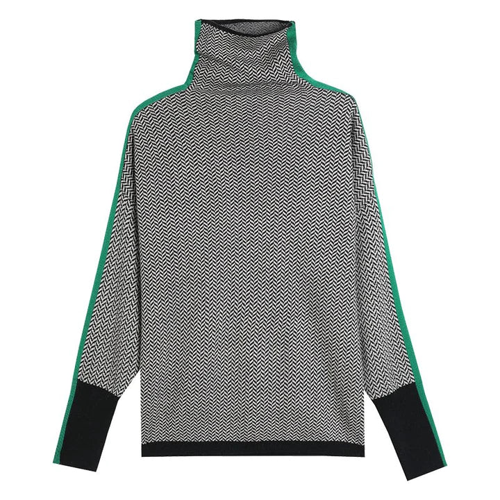 Patterned Women's Roll Neck Pullover with Colourblock Detail | S&W - 4 - Stylewhipped