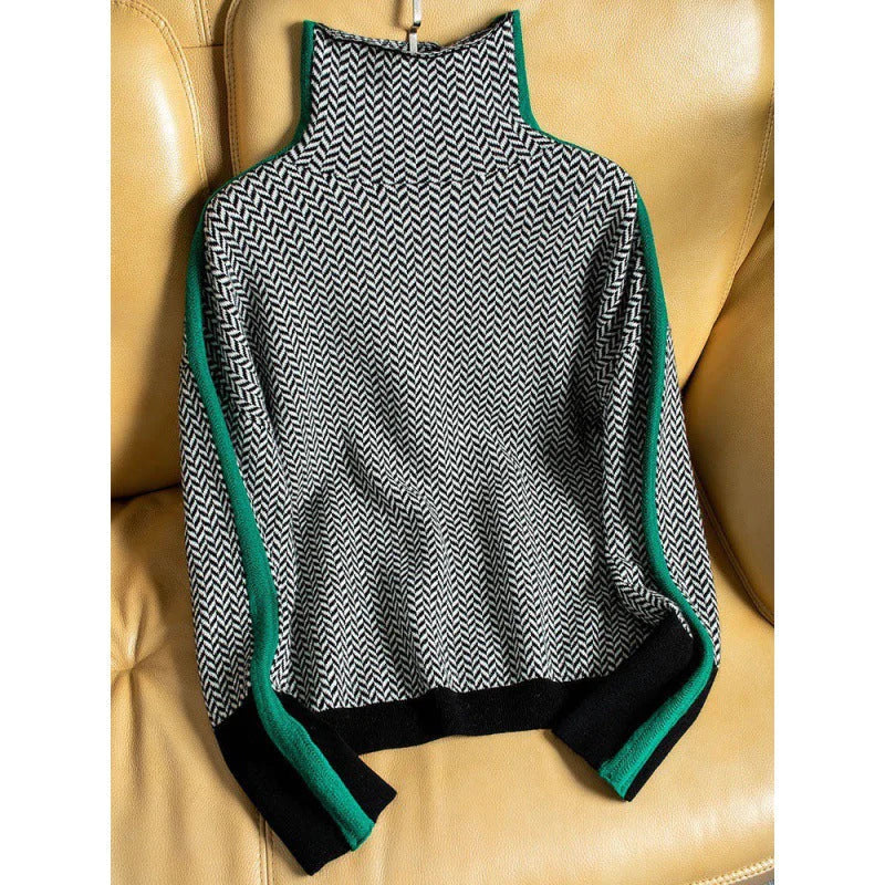 Patterned Women's Roll Neck Pullover with Colourblock Detail | S&W - 5 - Stylewhipped