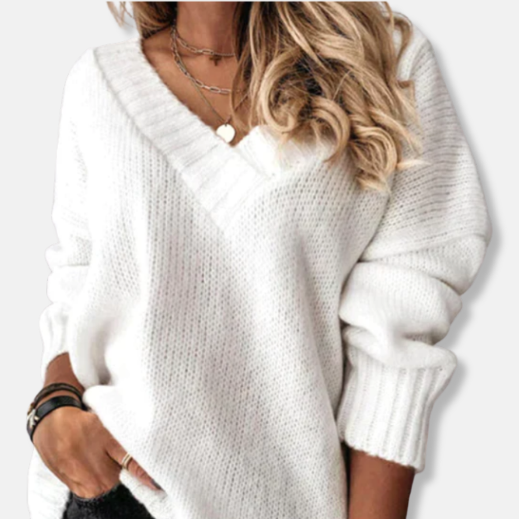 V-Neck Women's Relaxed Fit Pullover with Ribbed Accents | S&W - 1 - Stylewhipped