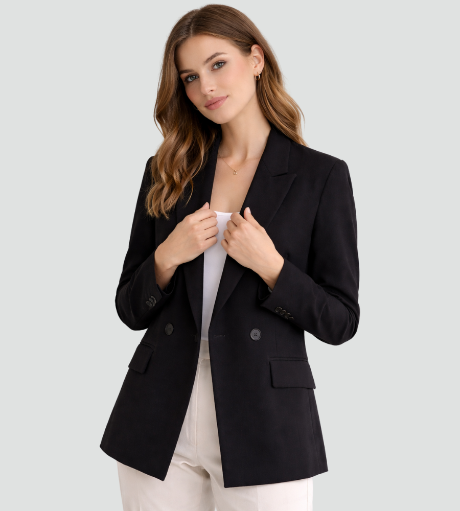 Double-Breasted Blazer Women's Tailored Fit with Pockets | S&W - 5 - Stylewhipped