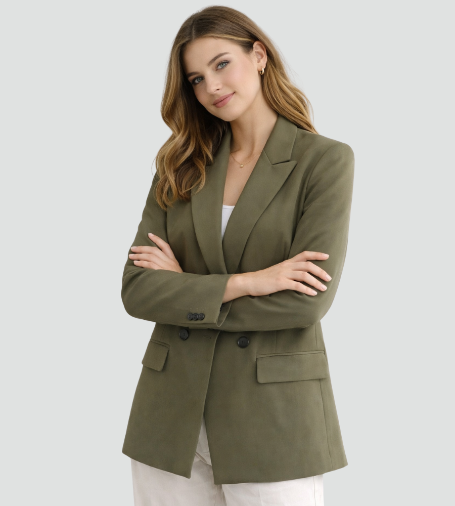 Double-Breasted Blazer Women's Tailored Fit with Pockets | S&W - 8 - Stylewhipped