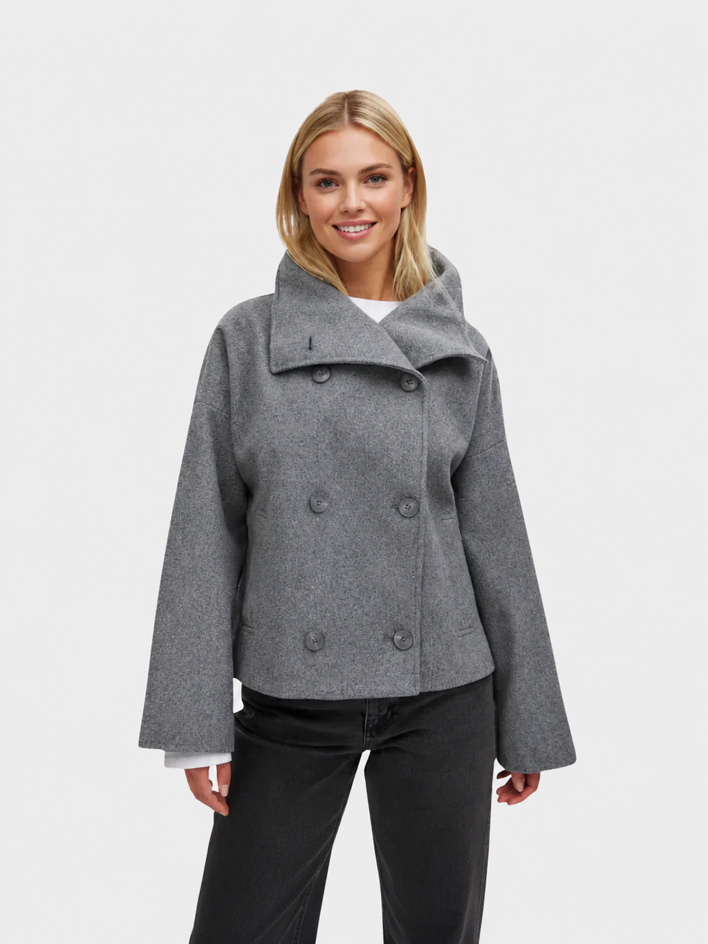 Women's Double Breasted Jacket with Wide Collar and Relaxed Fit | S&W - 1 - Stylewhipped
