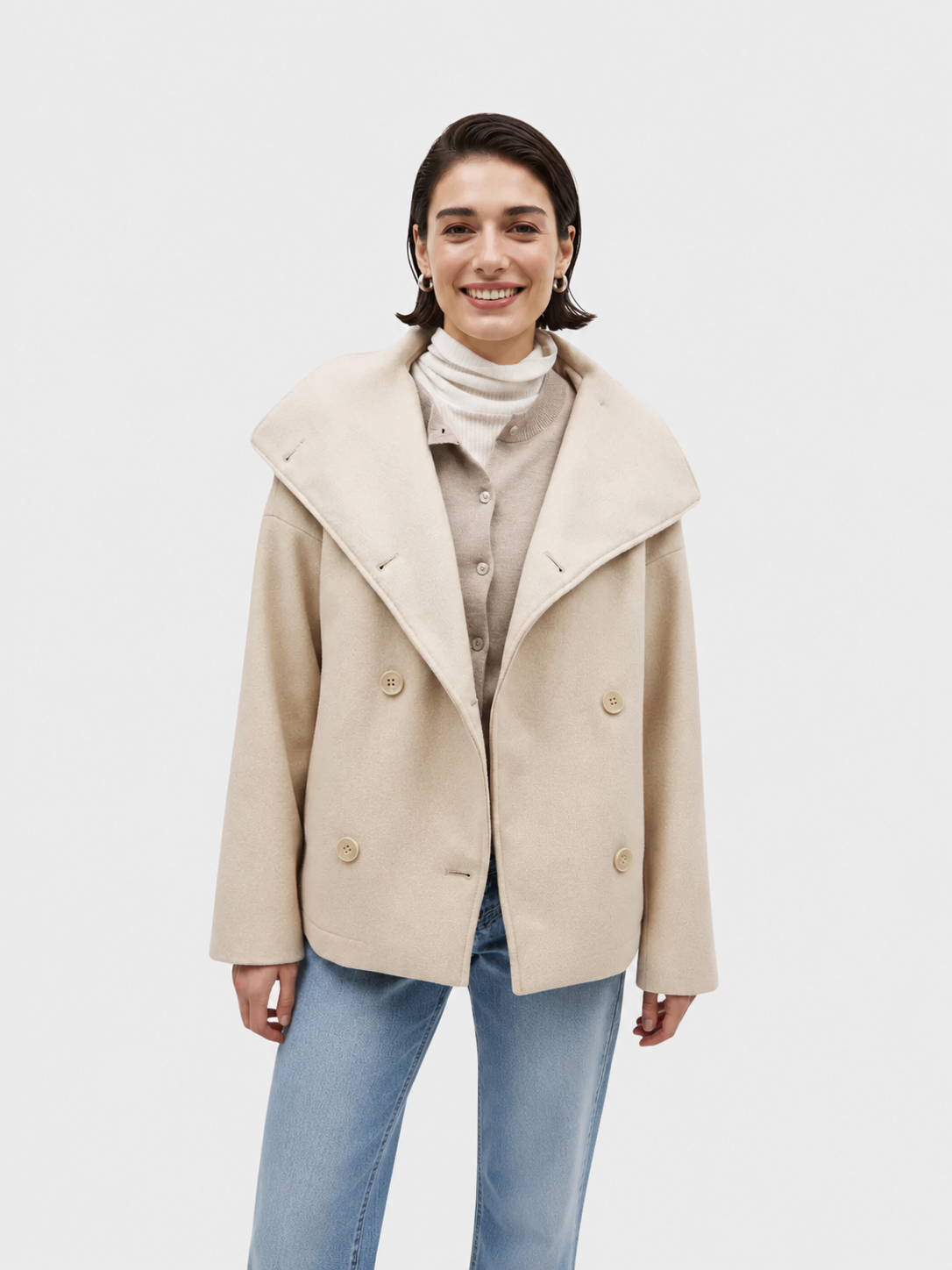 Women's Double Breasted Jacket with Wide Collar and Relaxed Fit | S&W - 3 - Stylewhipped