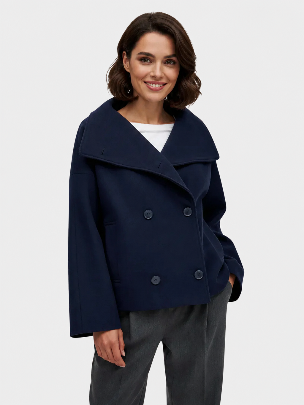 Women's Double Breasted Jacket with Wide Collar and Relaxed Fit | S&W - 5 - Stylewhipped