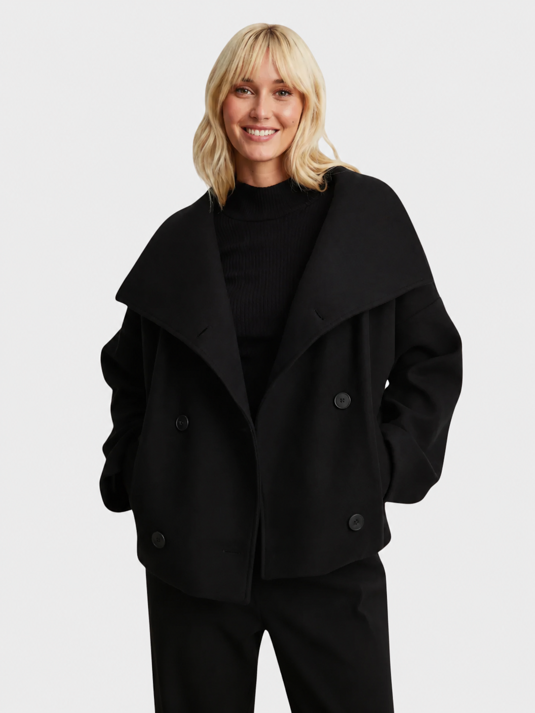 Women's Double Breasted Jacket with Wide Collar and Relaxed Fit | S&W - 7 - Stylewhipped