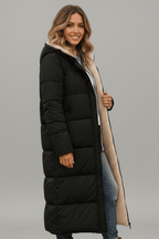 Puffer Coat Women's Long Hooded Design with Faux Fur Lining | S&W - 3 - Stylewhipped