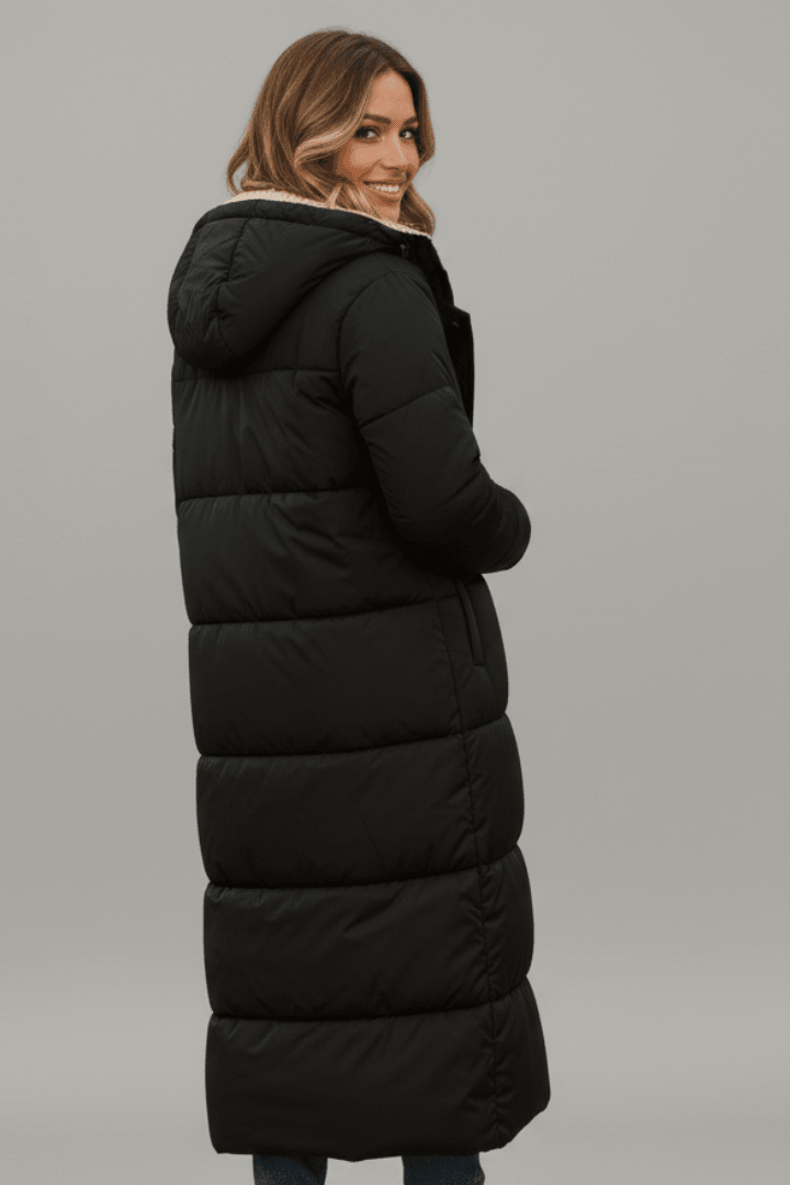 Puffer Coat Women's Long Hooded Design with Faux Fur Lining | S&W - 4 - Stylewhipped