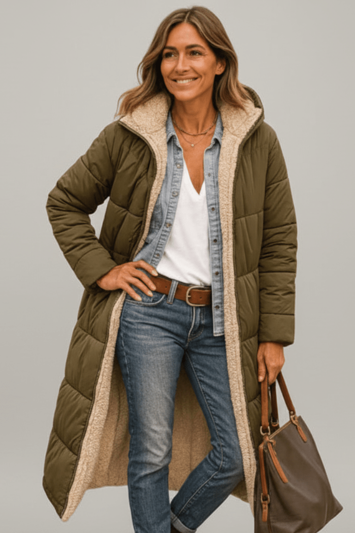 Puffer Coat Women's Long Hooded Design with Faux Fur Lining | S&W - 7 - Stylewhipped