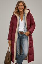 Puffer Coat Women's Long Hooded Design with Faux Fur Lining | S&W - 8 - Stylewhipped