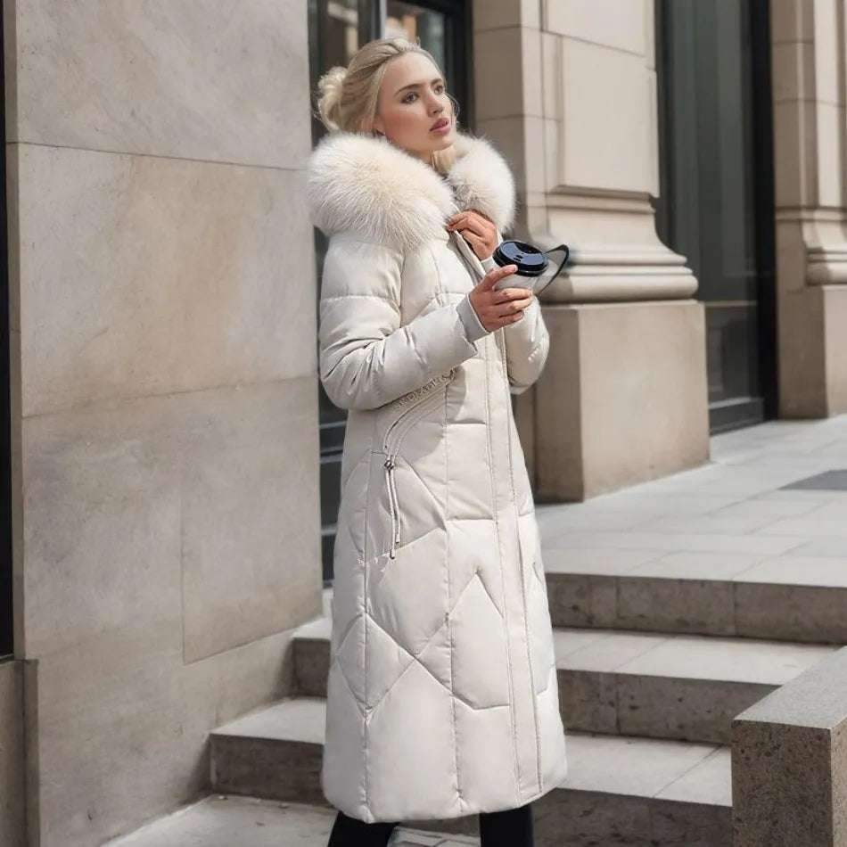 Long Padded Coat Women's with Hood and Faux Fur Collar | S&W - 3 - Stylewhipped