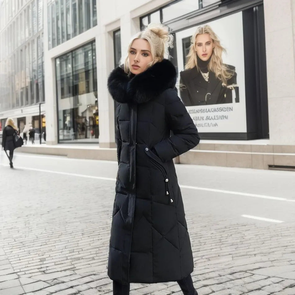 Long Padded Coat Women's with Hood and Faux Fur Collar | S&W - 7 - Stylewhipped