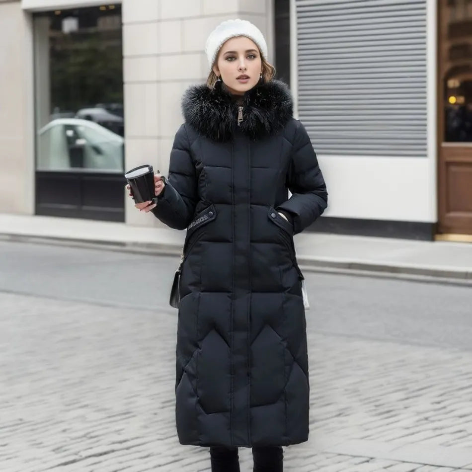 Long Padded Coat Women's with Hood and Faux Fur Collar | S&W - 8 - Stylewhipped