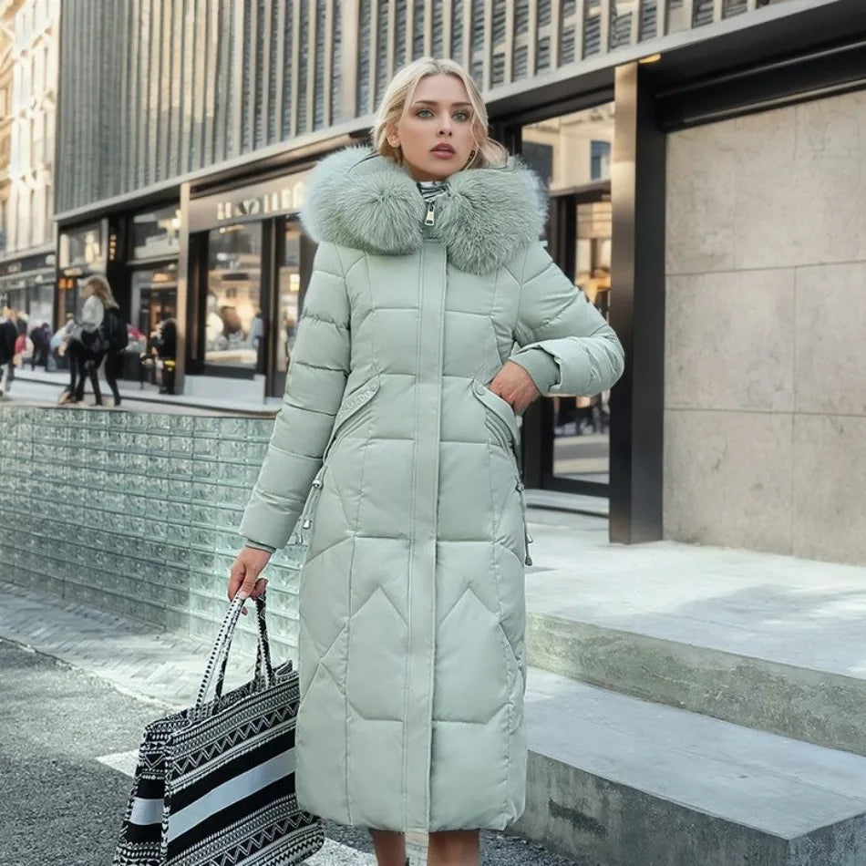 Long Padded Coat Women's with Hood and Faux Fur Collar | S&W - 11 - Stylewhipped