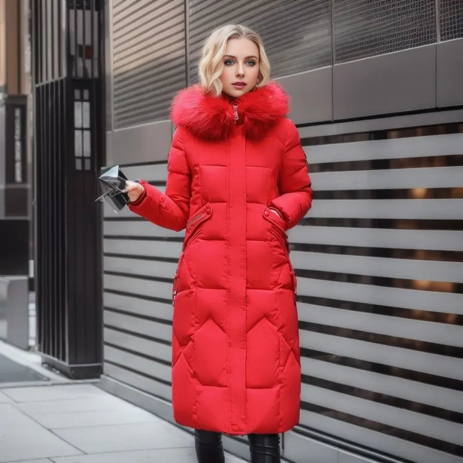 Long Padded Coat Women's with Hood and Faux Fur Collar | S&W - 12 - Stylewhipped