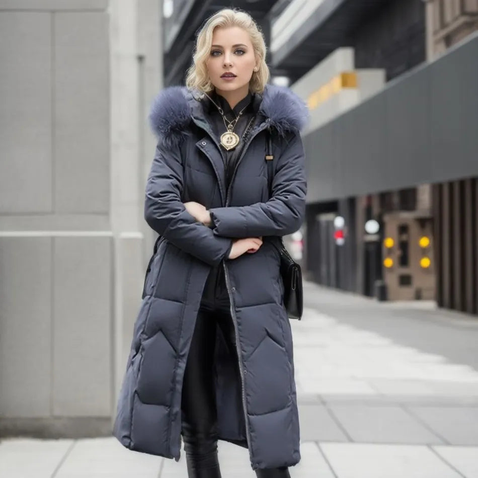 Long Padded Coat Women's with Hood and Faux Fur Collar | S&W - 13 - Stylewhipped