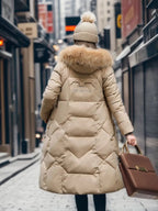 Long Padded Coat Women's with Hood and Faux Fur Collar | S&W - 15 - Stylewhipped