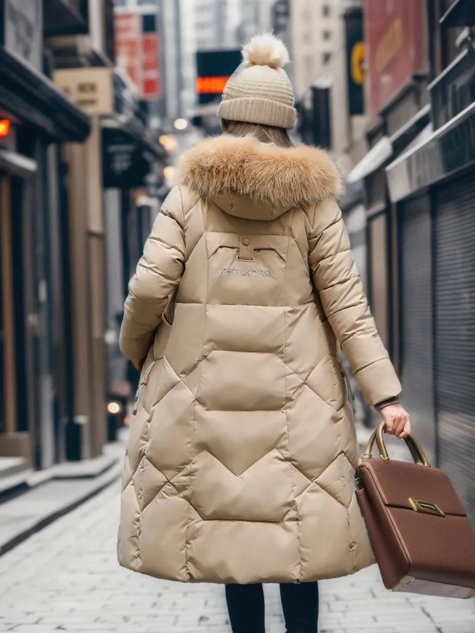 Long Padded Coat Women's with Hood and Faux Fur Collar | S&W - 15 - Stylewhipped