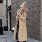 Long Padded Coat Women's with Hood and Faux Fur Collar | S&W - 17 - Stylewhipped